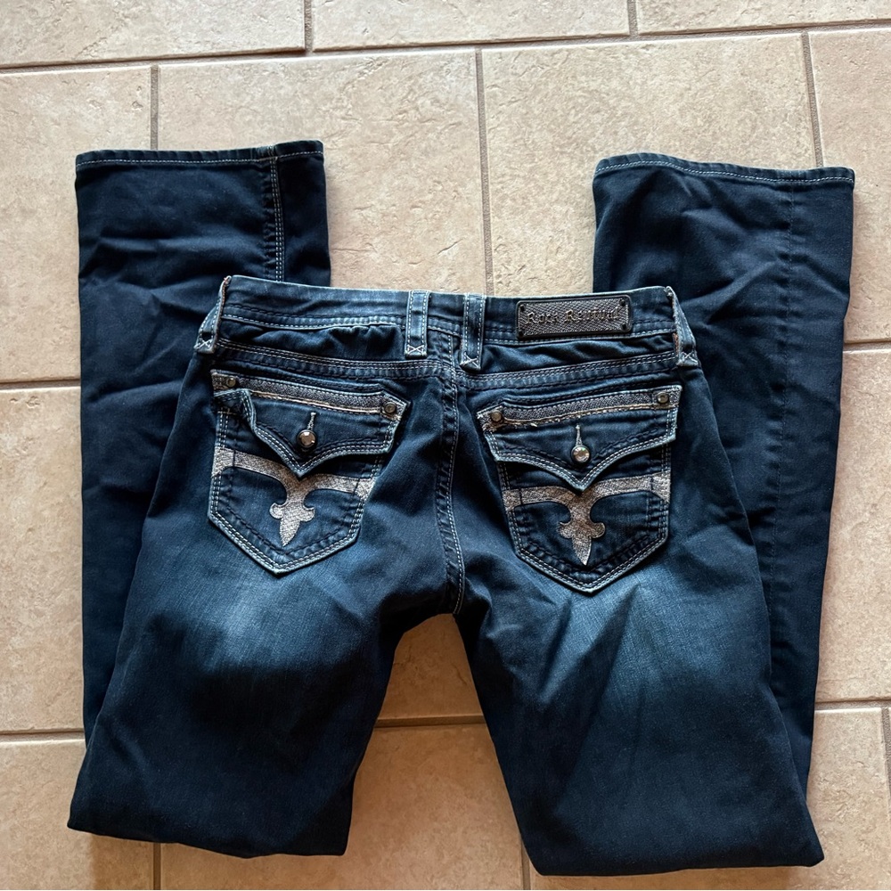 Rock Revival Dark Blue Jeans with Embroidered Pockets